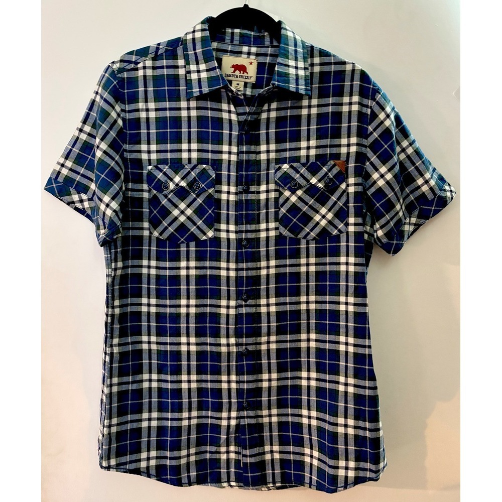 Mens Dakota Grizzly plaid short sleeve shirt Size Medium‎ Blue Pockets Cotton